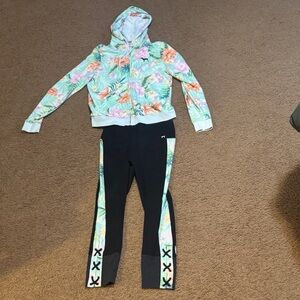 Floral Hoodie and Black Leggings Set